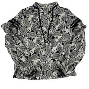 Dodo Bar Or  100% Silk Paisley Print Blouse Black & White Womens Sz 42 Excellent